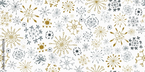 Christmas Seamless Pattern with Hand Draw Snowflakes Texture. Winter Holiday Background. Christmas Snowflake Texture for Print, Textile, Fabric, Card, Invitation. Vector EPS 10