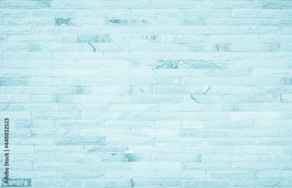 Pastel Blue and White brick wall texture background. Brickwork painted