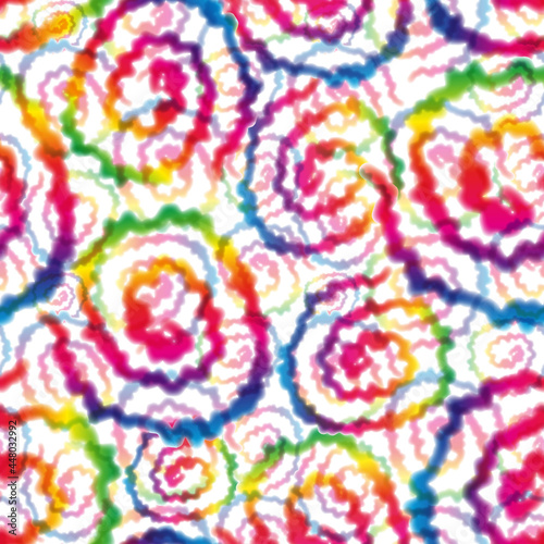 Hippie Tie Dye Rainbow LGBT Swirl Seamless Pattern in Abstract Background Style. Colorful Shibori Psychedelic Texture with Spiral Shape