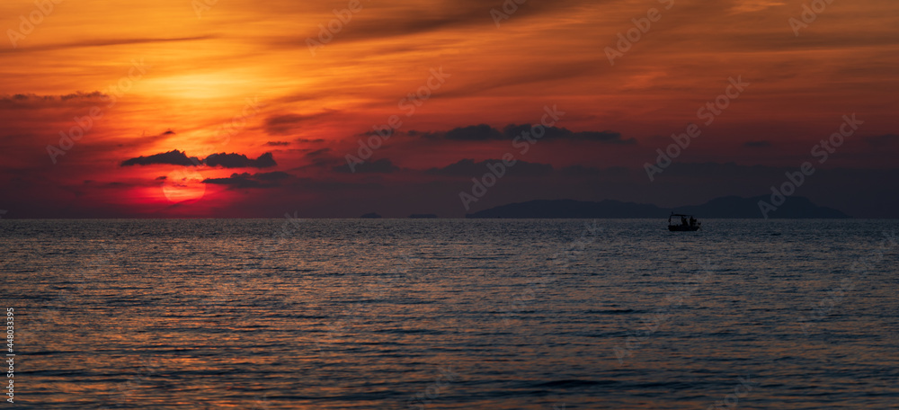 Ionian sea during sunset. Corfu island in Greece