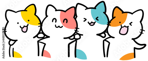 仲良く肩を組むねこたちのイラスト