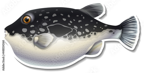 Puffer fish cartoon sticker on white background