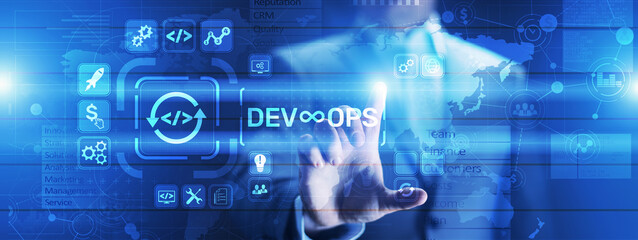 DevOps Agile development concept on virtual screen.