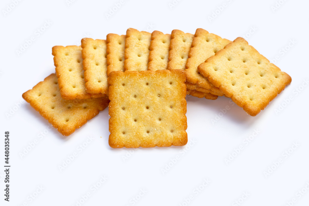 Dry cracker cookies on white background. Dry cracker cookies on white background.