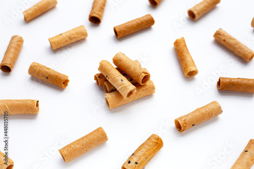 Thai crispy coconut rolls on white