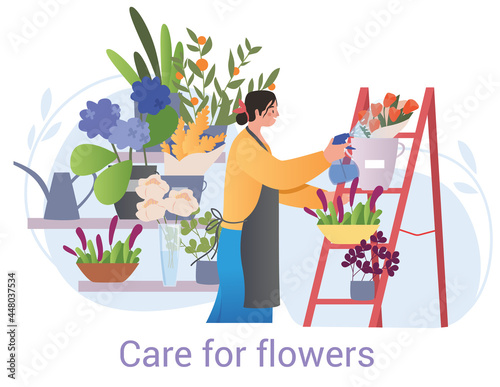 Romantic Valentines Day card design with a loving smiling couple in a close embrace with the woman holding a large bunch of flowers below the text, vector illustration