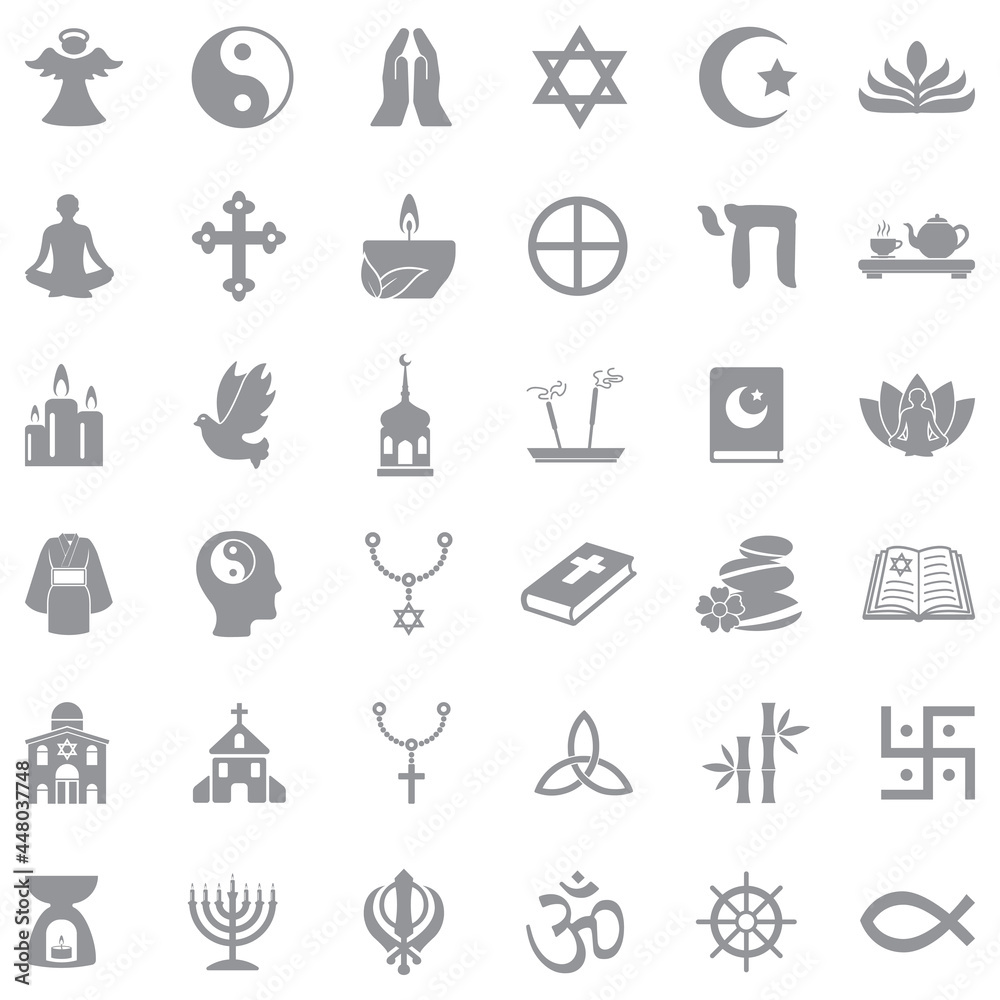 Spiritual Icons. Gray Flat Design. Vector Illustration. Spiritual Icons. Gray Flat Design. Vector Illustration.