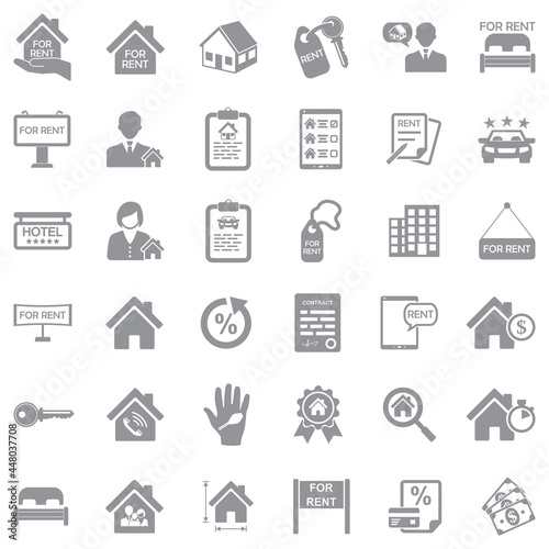 Rental Icons. Gray Flat Design. Vector Illustration.
