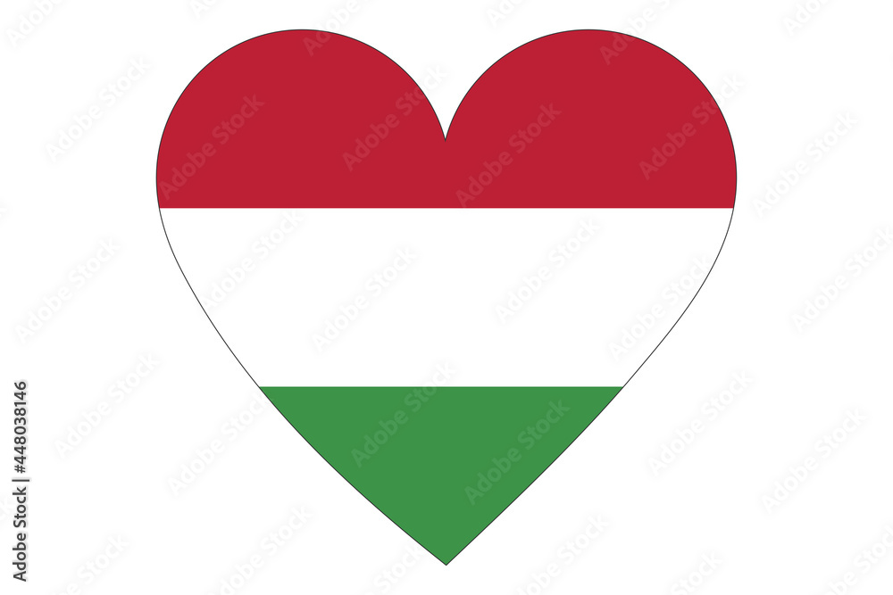 Hungary flag of heart shape isolated on white background