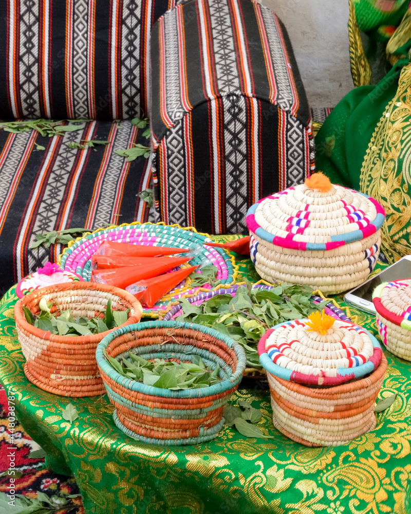 Henna in colourful baskets, Qatar