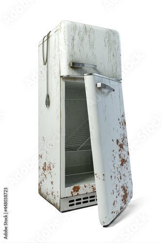 Old broken down white retro fridge 3D