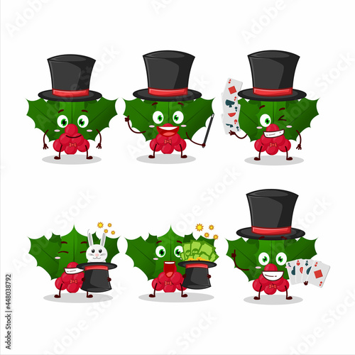 A holly berry Magician cartoon character perform on a stage