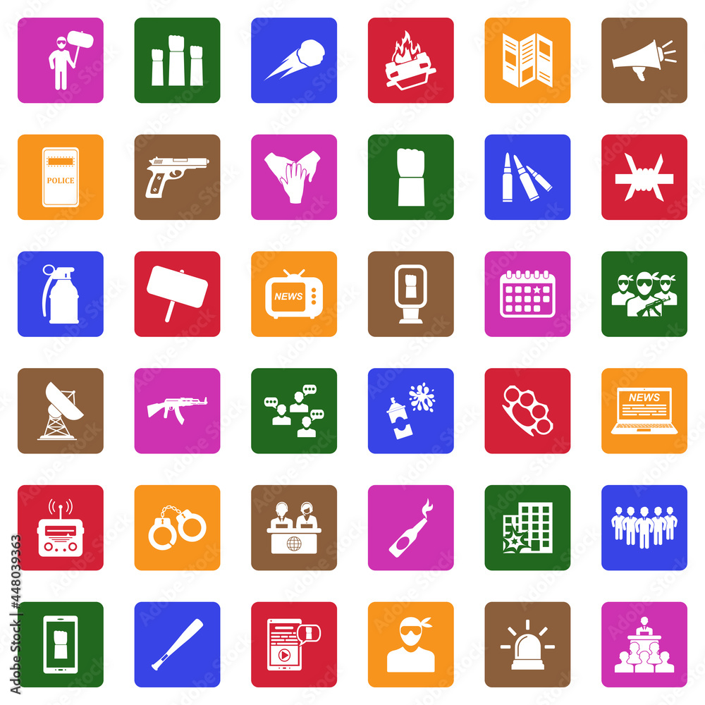 Revolution Icons. White Flat Design In Square. Vector Illustration. Revolution Icons. White Flat Design In Square. Vector Illustration.