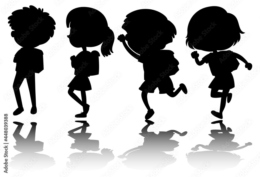 Set of kids silhouette with reflex