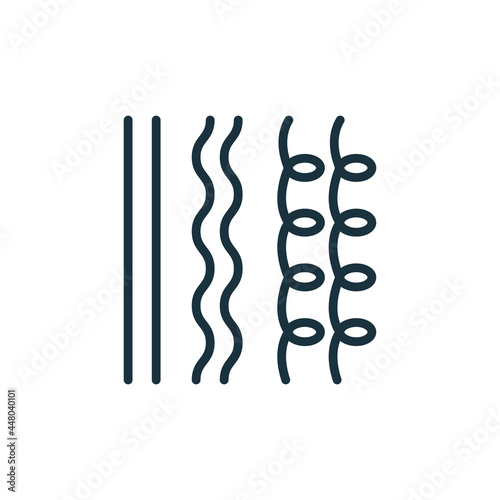 Types of Hair Line Icon. Curly, Straight and Wavy Hair Linear Pictogram. Classification of Texture and Shape Follicle Outline Icon. Editable Stroke. Isolated Vector Illustration