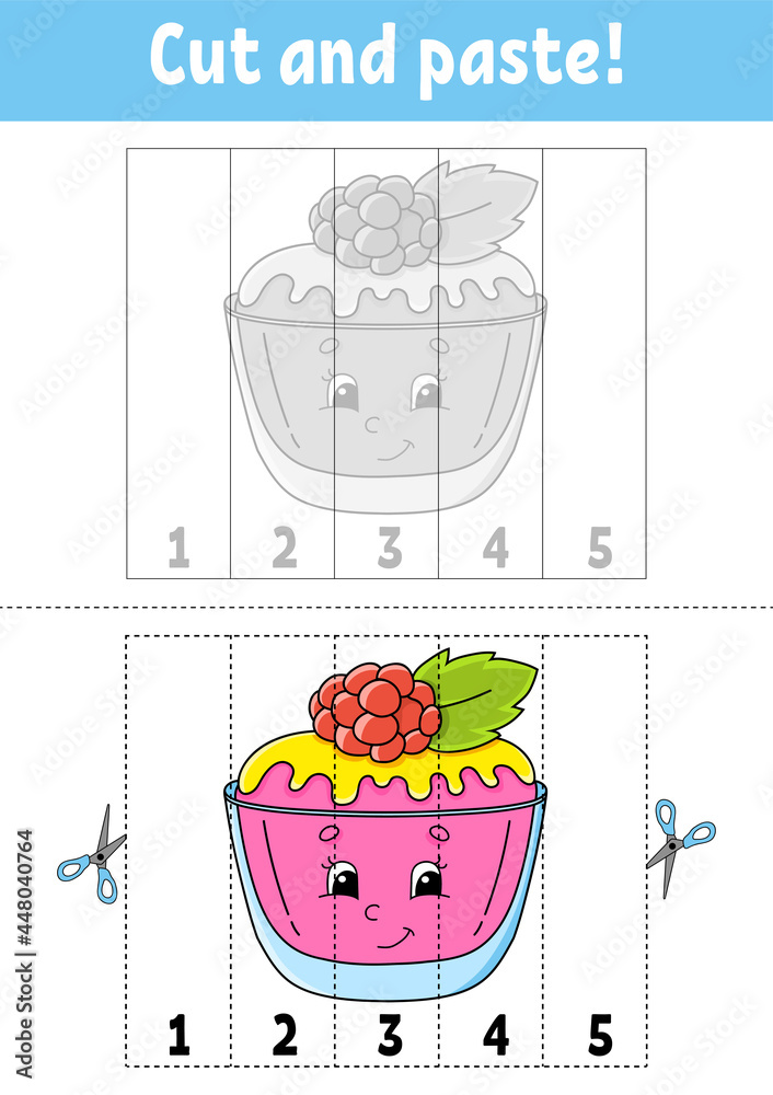 Learning numbers 1-5. Cut and glue. Cartoon character. Education ...