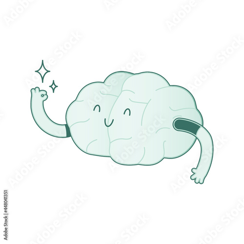 Happy Brain Black and White Color Show Okay Sign. Modern Flat Vector Illustration. Train Your Brain. Social Media Template.
