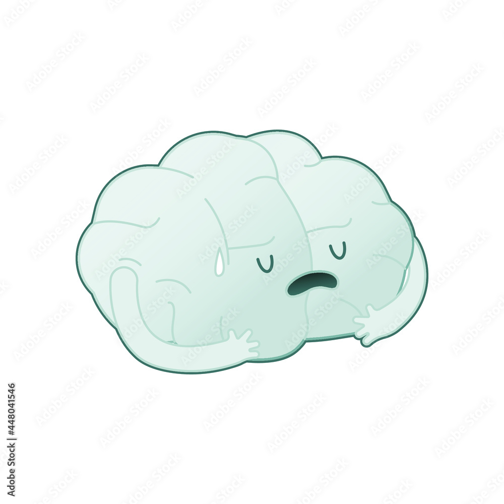 Sad Brain Black and White Color Hold Itself. Modern Flat Vector Illustration. Train Your Brain. Social Media Template.