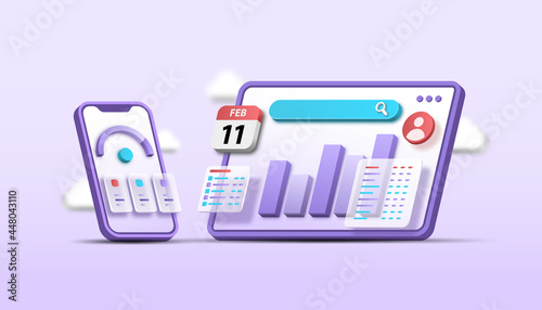3d seo optimization, web and mobile analytics seo marketing concept. 3d vector illustration.