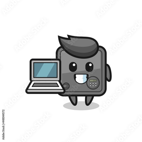 Mascot Illustration of safe box with a laptop