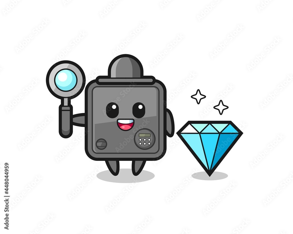 Illustration of safe box character with a diamond Illustration of safe box character with a diamond