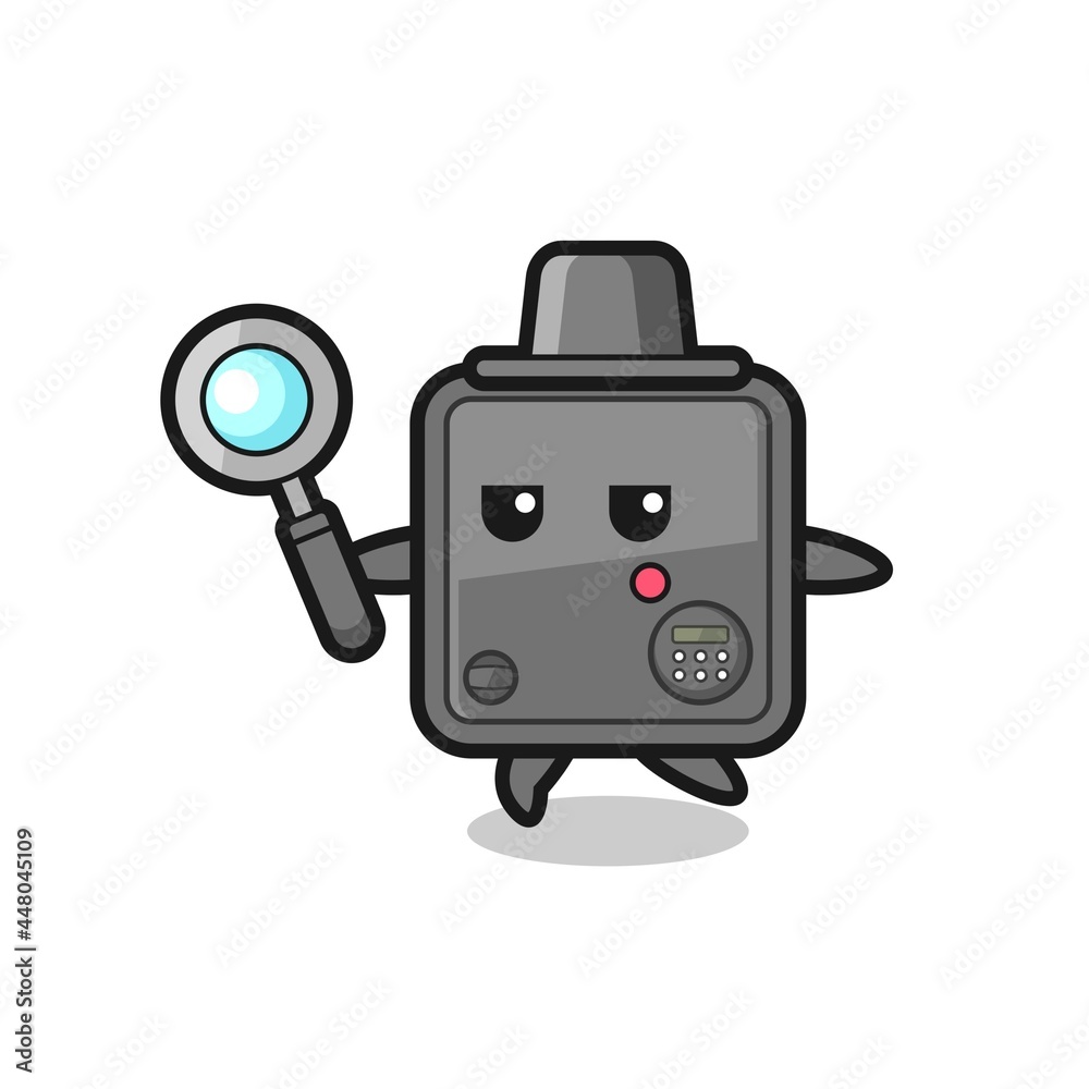 safe box cartoon character searching with a magnifying glass safe box cartoon character searching with a magnifying glass