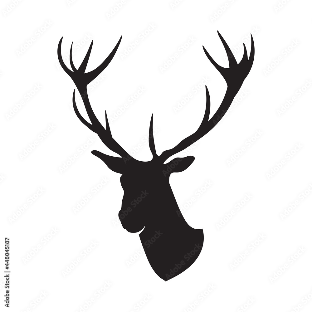 Deer head with antlers, silhouette. Vector illustration isolated on white background, EPS 10 Deer head with antlers, silhouette. Vector illustration isolated on white background, EPS 10