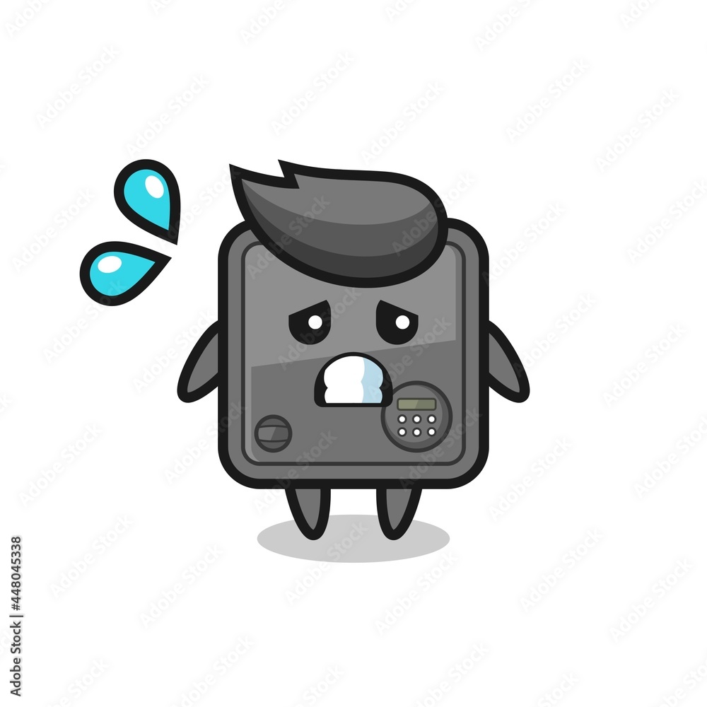 safe box mascot character with afraid gesture safe box mascot character with afraid gesture