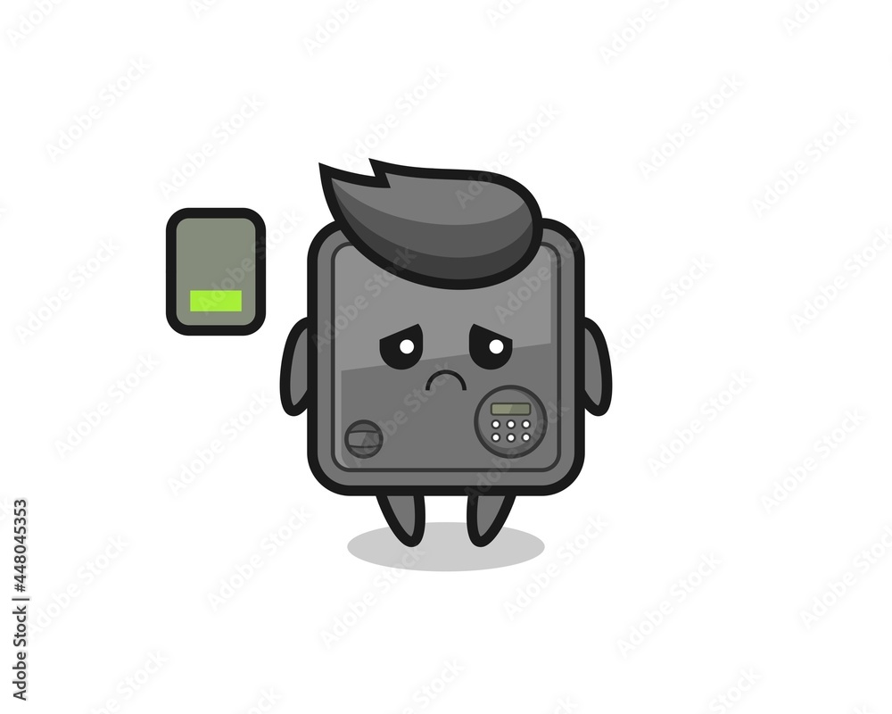 safe box mascot character doing a tired gesture safe box mascot character doing a tired gesture