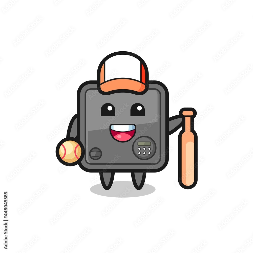 Cartoon character of safe box as a baseball player Cartoon character of safe box as a baseball player