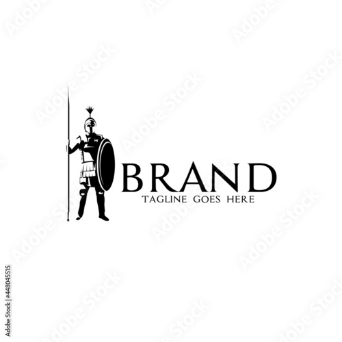 Roman spartan soldier silhouette with spear and shield