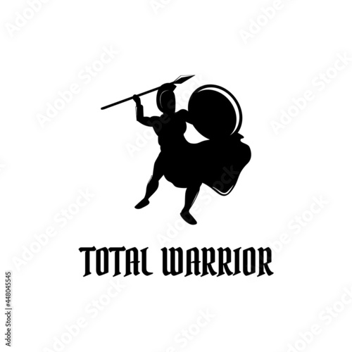 Spartan Warrior with spear and shield fight pose