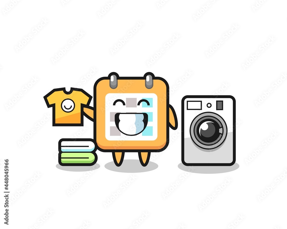 Mascot cartoon of calendar with washing machine Mascot cartoon of calendar with washing machine