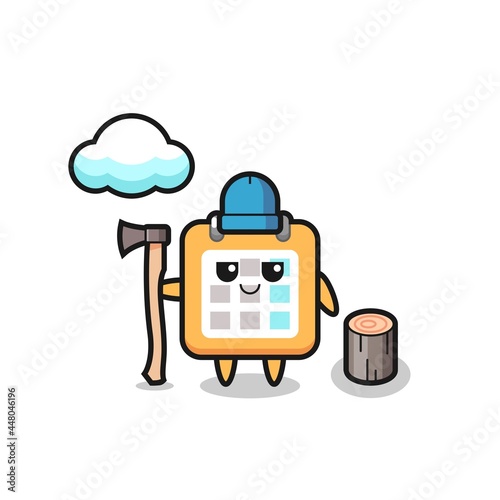 Character cartoon of calendar as a woodcutter