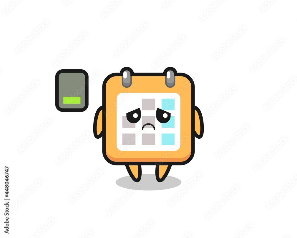 calendar mascot character doing a tired gesture calendar mascot character doing a tired gesture