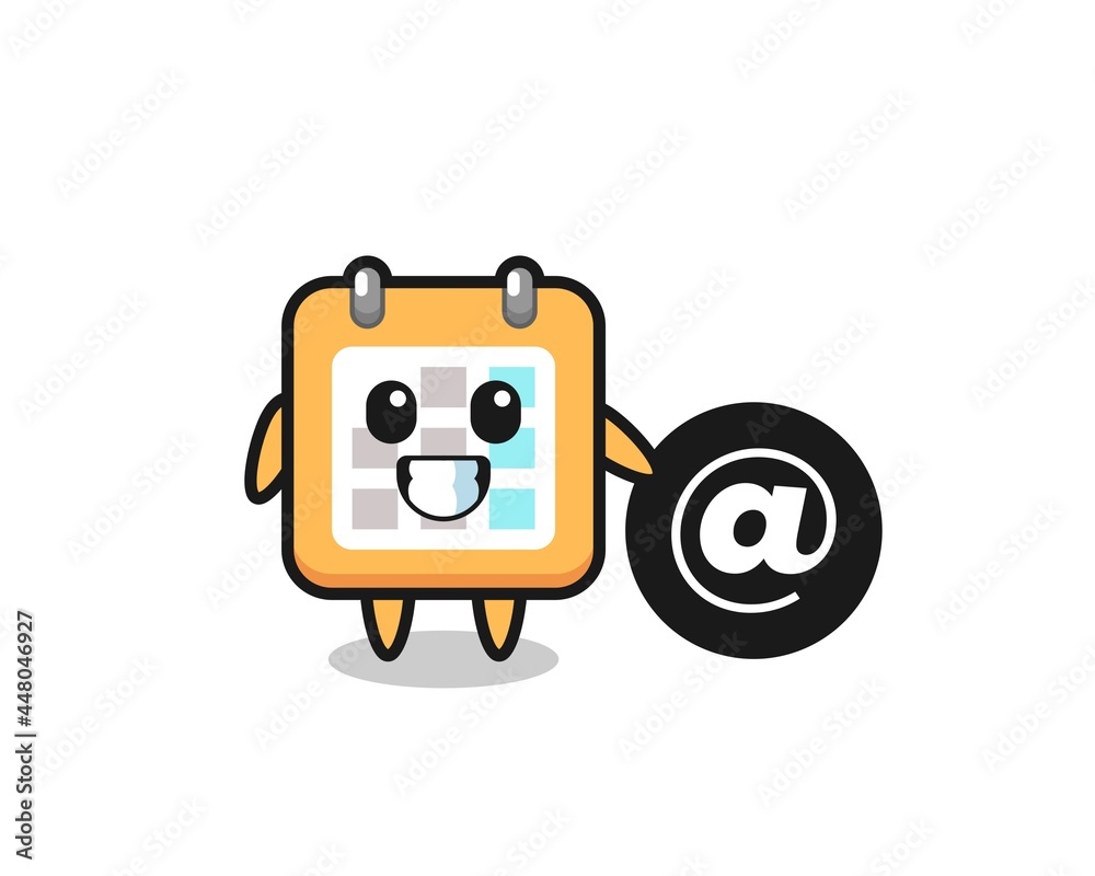 Cartoon Illustration of calendar standing beside the At symbol Cartoon Illustration of calendar standing beside the At symbol