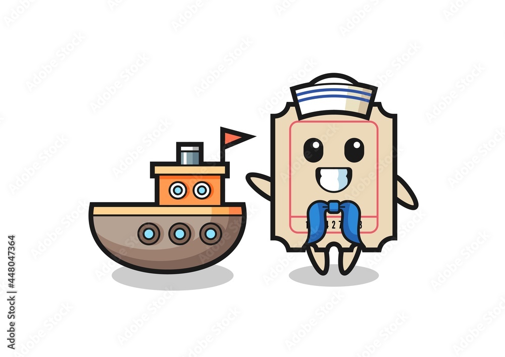 Character mascot of ticket as a sailor man Character mascot of ticket as a sailor man