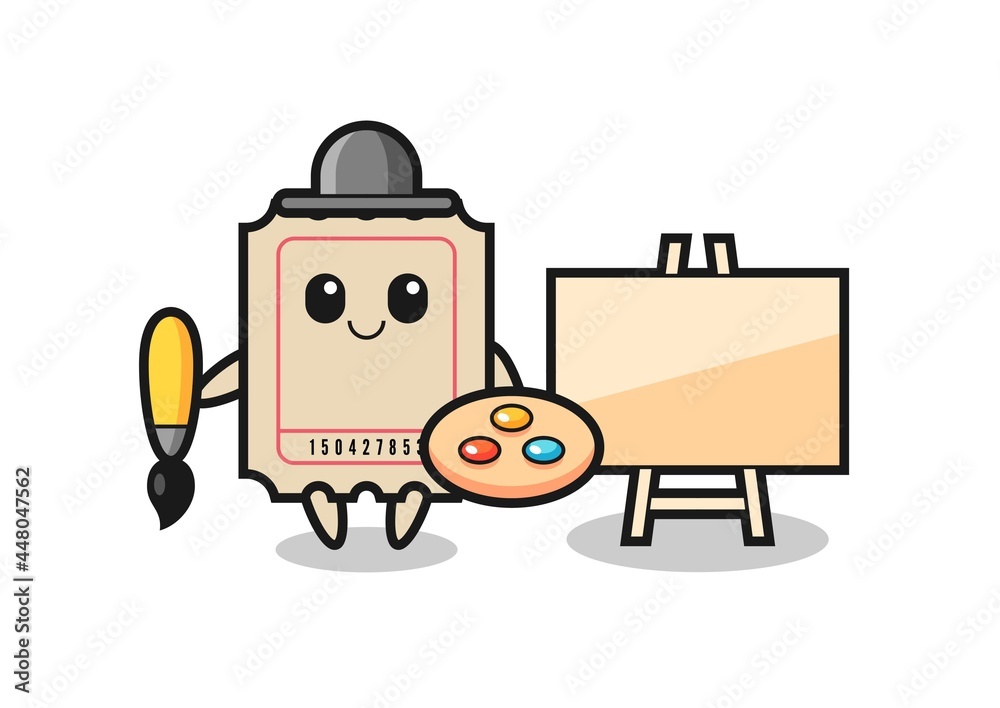 Illustration of ticket mascot as a painter Illustration of ticket mascot as a painter