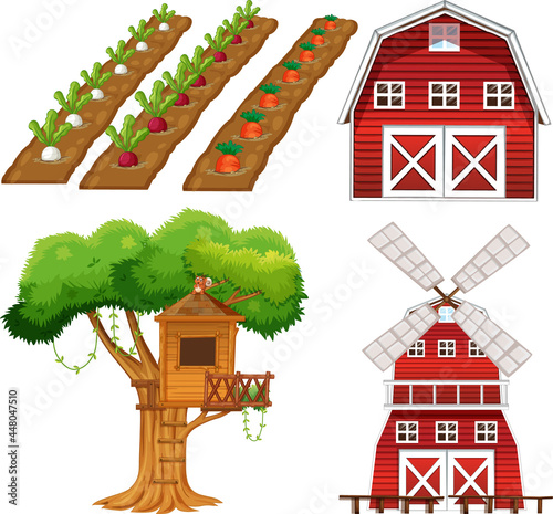 Farm element set isolated on white background
