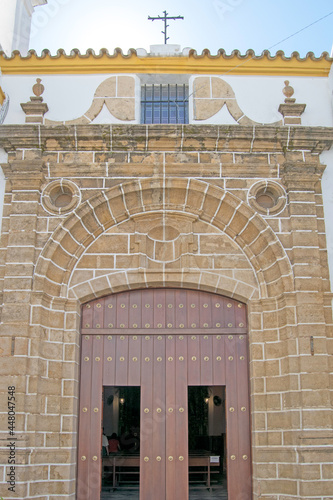 Door of the church of San Juan Bautista (La Caridad) in Rota, Cadiz, Andalusia, Spain