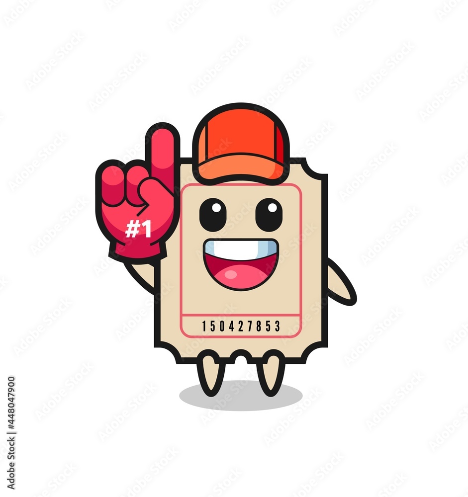 ticket illustration cartoon with number 1 fans glove ticket illustration cartoon with number 1 fans glove