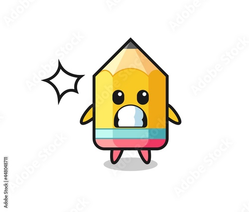 pencil character cartoon with shocked gesture