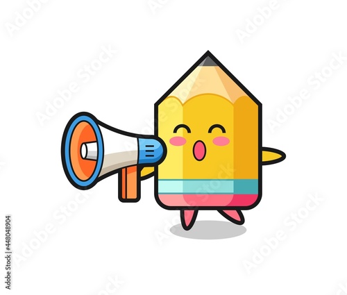 pencil character illustration holding a megaphone