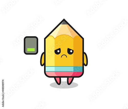 pencil mascot character doing a tired gesture