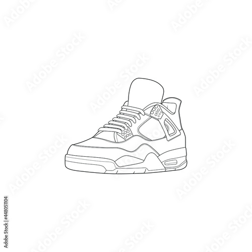 Hand drawn sketch of  shoes, sneakers for summer. Vector stock illustration. Sport wear for men and women