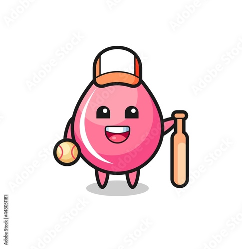 Cartoon character of strawberry juice drop as a baseball player