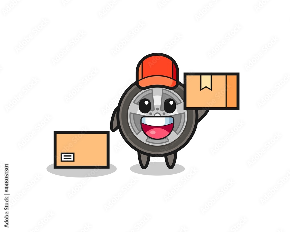 Mascot Illustration of car wheel as a courier