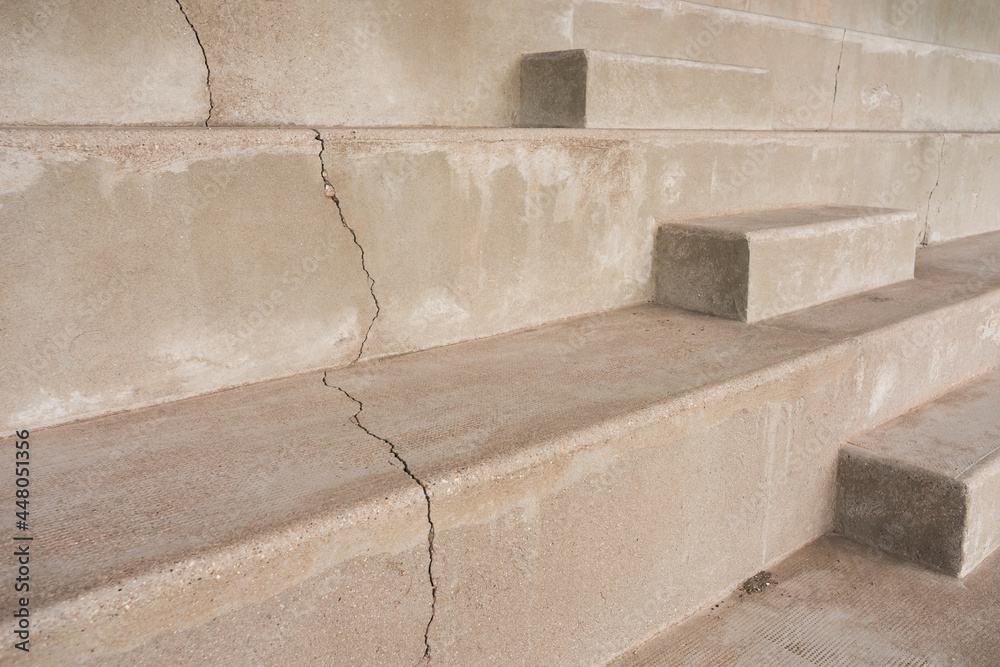 Detail of a football stadium staircase and grandstand made of concrete