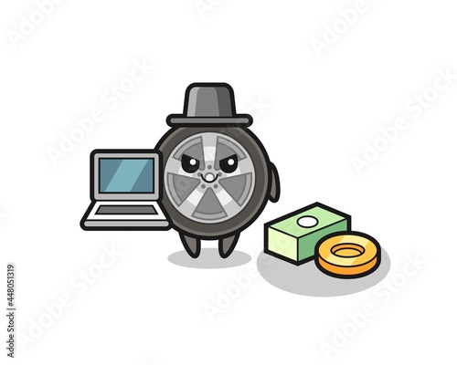 Mascot Illustration of car wheel as a hacker