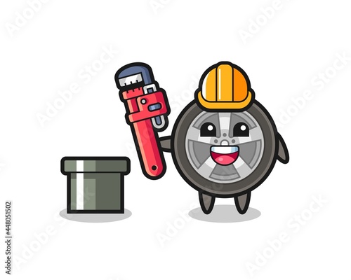 Character Illustration of car wheel as a plumber